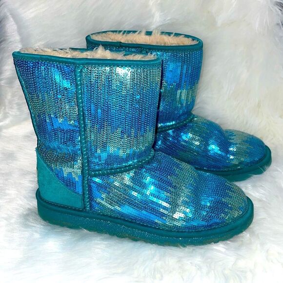 UGG silver and blue sequin winter boots size 5 - Picture 2 of 12